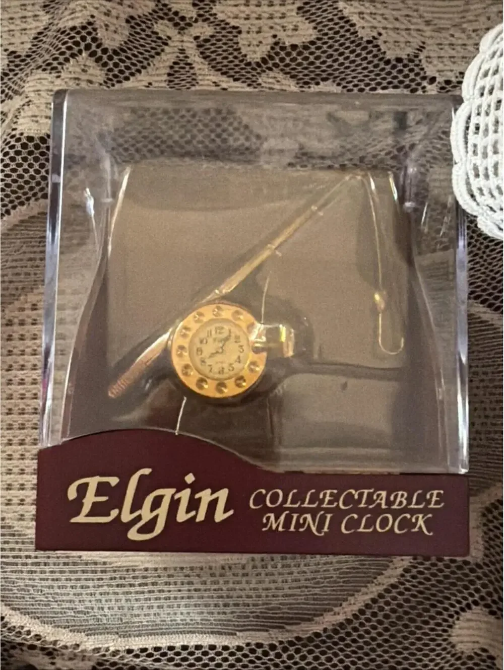 VTG Elgin Mini Desk Clock Fishing Rod New Outdoors Fisherman Rustic Cabin Works